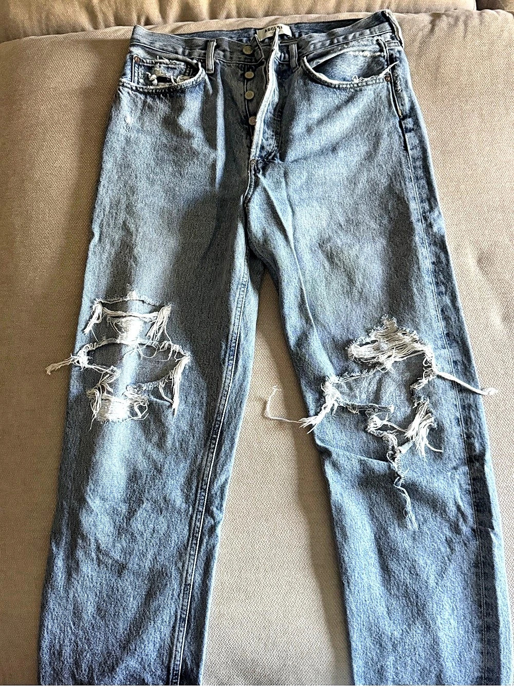 AGOLDE 90's Distressed High Rise Straight Leg Jeans Blue Waist 27